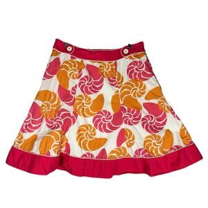 LL Bean Seashell Print Full Mini Skirt Sz 12‎ 100% Cotton Bright Pink & Orange